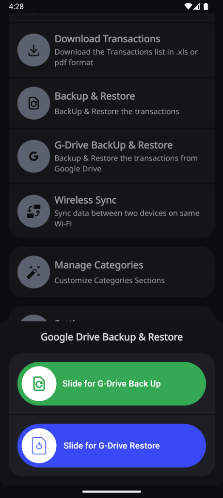 Backup and Sync Screen